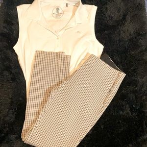 a new day sz 2 high rise skinny ankle tan plaid pants side zip & button stretch